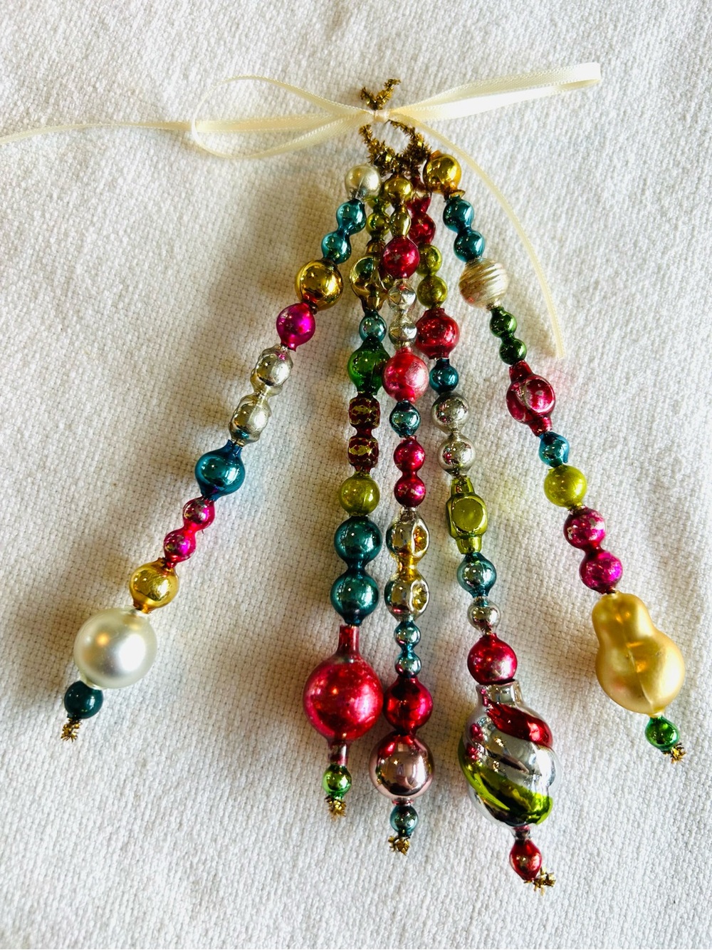Vintage repurposed mercury glass  bead, icicle holiday Christmas ornaments